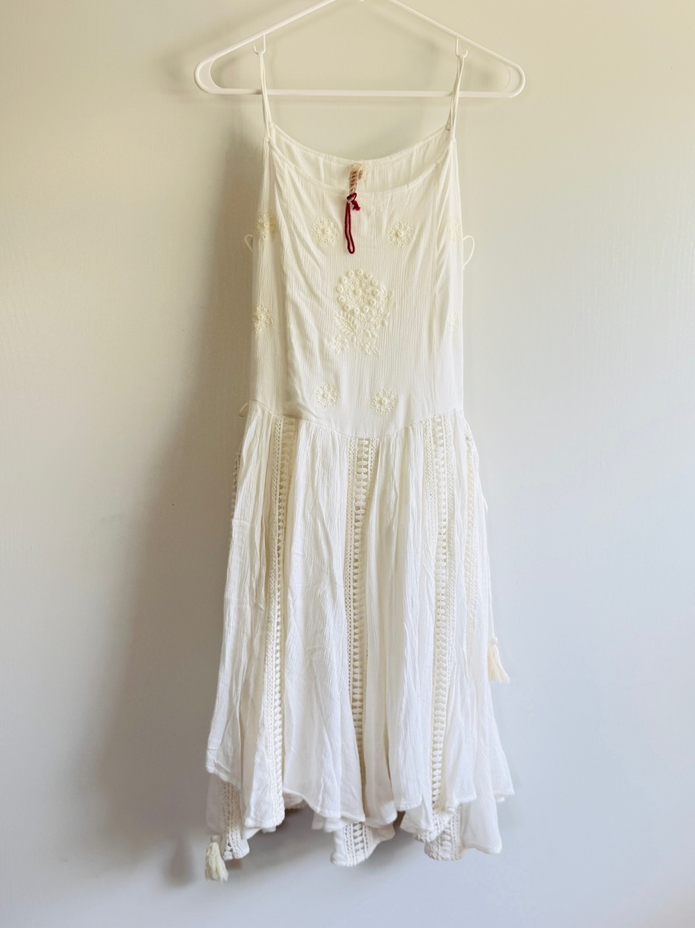 RAGA Embroidered Lace Up Cut Out Mini Dress in White Size M